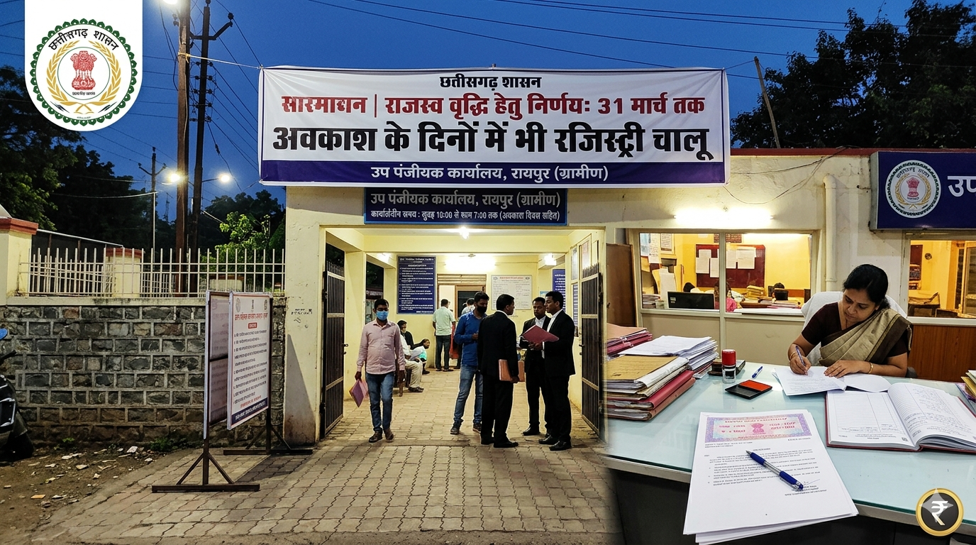 छत्तीसगढ़ में छुट्टियों में भी रजिस्ट्री: राजस्व बढ़ाने के लिए पंजीयन विभाग का बड़ा फैसला, मार्च अंत तक खुले रहेंगे दफ्तर
